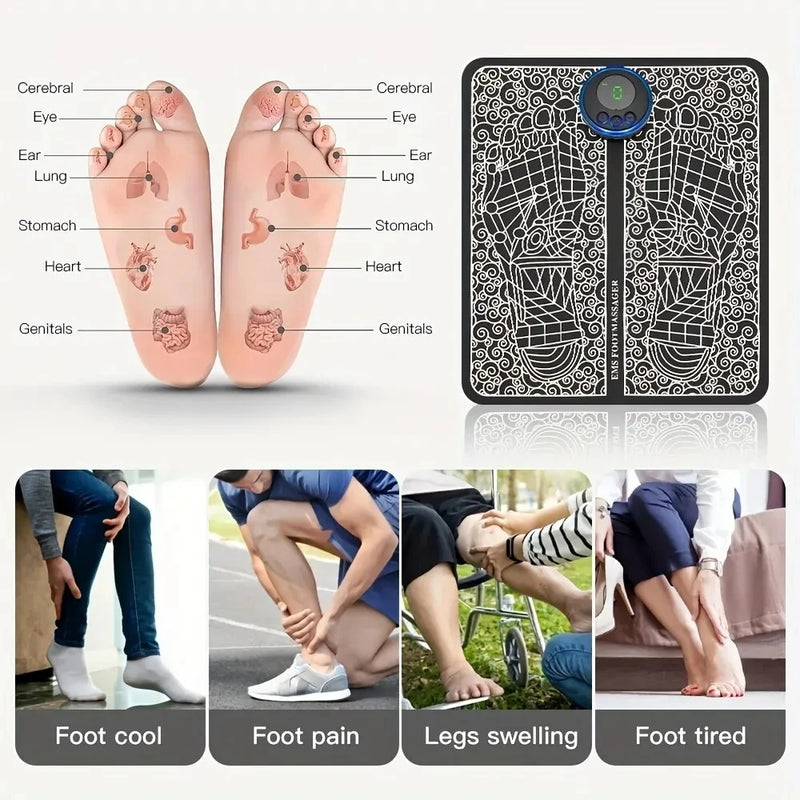 EMS Electric Foot Massager Pad Pulse Massage Patch Relief Pain Relax Feet Neck Back Acupoints Massage Improve Blood Circulation