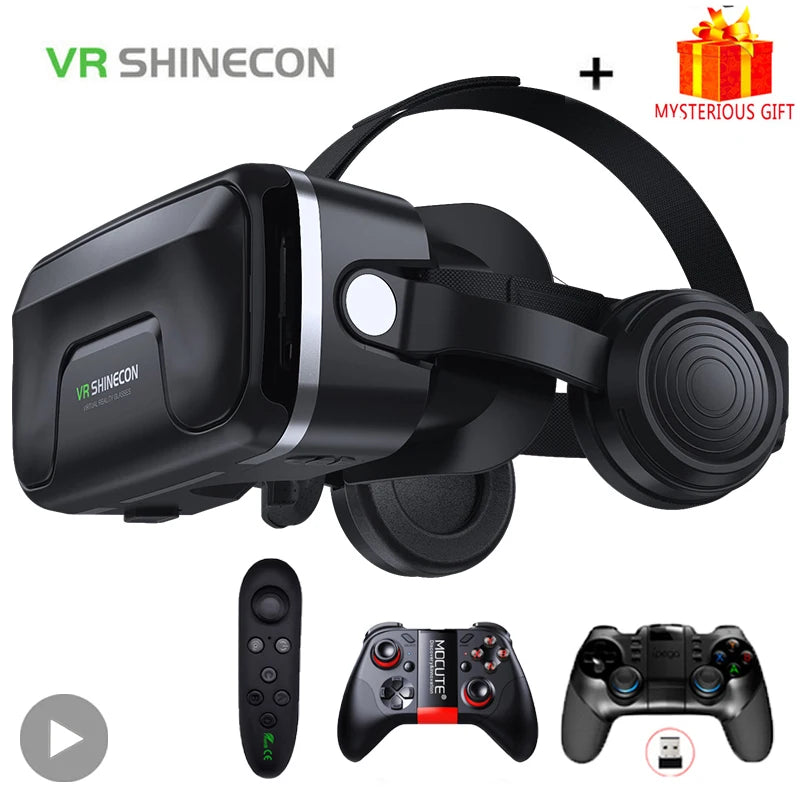 Shinecon Viar 3D Realidade Virtual VR Óculos Fone de Ouvido Dispositivos Capacete Lentes Óculos Inteligentes Para Smartphones Telefone Com Controladores