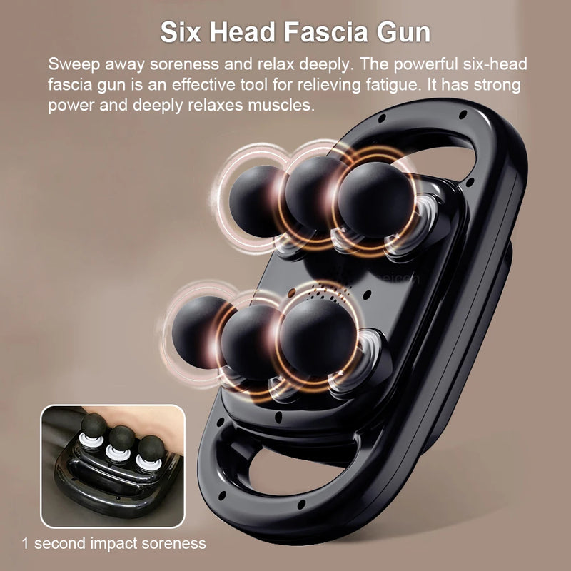 Fascia Gun Muscle Massager Gun Six Heads High Frequency Neck Waist Massage Machine Shoulder Fitness Equipment Neck Fascia Gun