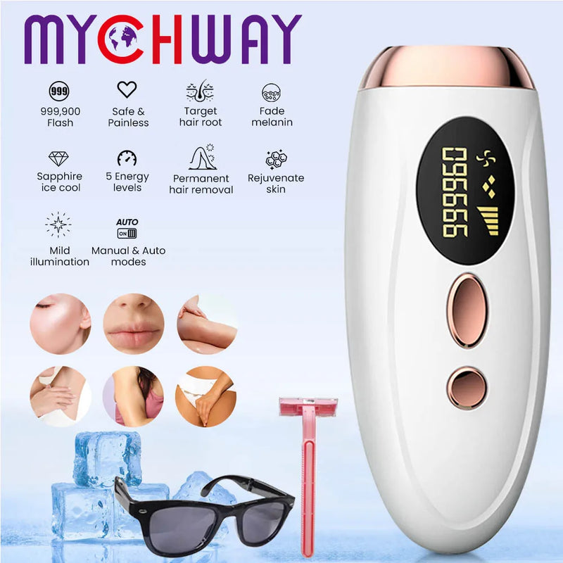 Mychway Depilação a Laser Permanente Malaio IPL Epilator Ice Cool Indolor Depilador a Laser 500000 Flashes Face Body Epilator