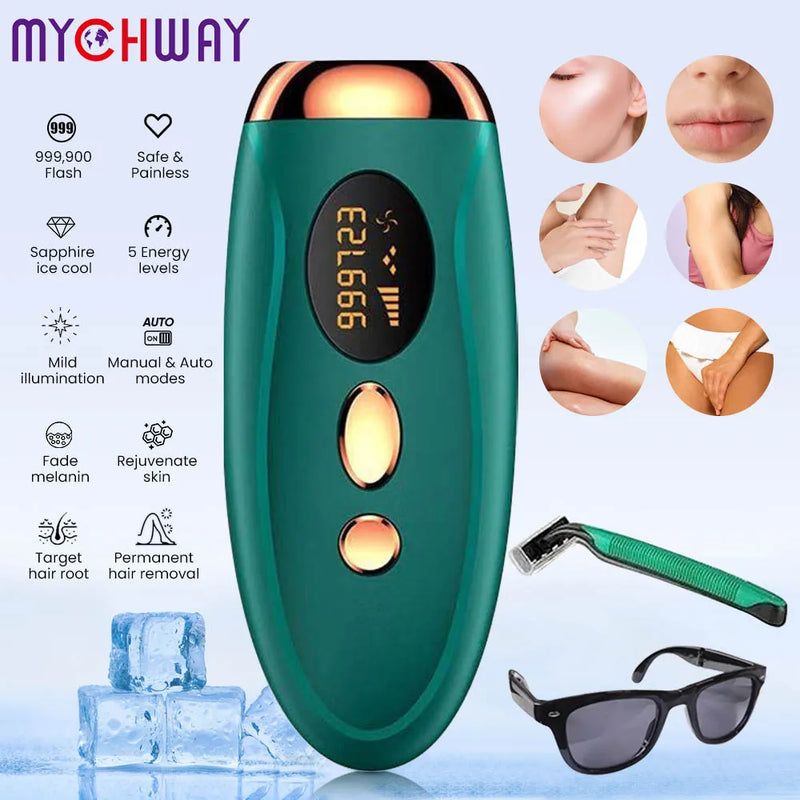 Mychway Depilação a Laser Permanente Malaio IPL Epilator Ice Cool Indolor Depilador a Laser 500000 Flashes Face Body Epilator